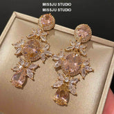 18K Gold Pink Crystal Tear Drop Earrings Bisque